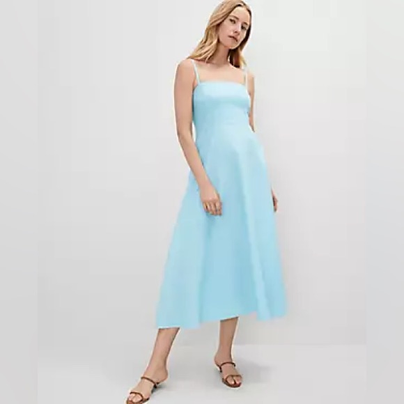 Ann Taylor Sky-Blue Square Neck Midi Dress With Straps